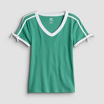 Girls 7-16 SO® V-Neck Bow Tee in Regular & Plus Size