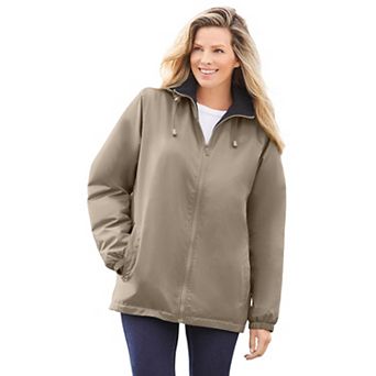 Woman Within Plus Size Storm Fleece-Lined Raincoat With Zip-Off Hood