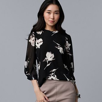 Petite Simply Vera Vera Wang Mixed Media Twist Sleeve Top