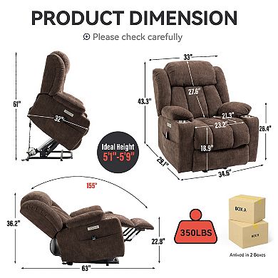Merax Chenille Power Lift Recliner Chair, Heavy Duty Motion Mechanism with 8-Point Vibration Massage