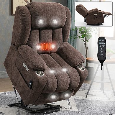 Merax Chenille Power Lift Recliner Chair, Heavy Duty Motion Mechanism with 8-Point Vibration Massage