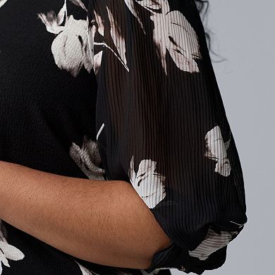 Plus Size Simply Vera Vera Wang Mixed Media Twist Sleeve Top