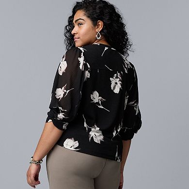 Plus Size Simply Vera Vera Wang Mixed Media Twist Sleeve Top