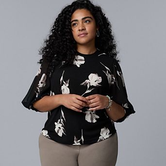 Plus Size Simply Vera Vera Wang Mixed Media Twist Sleeve Top