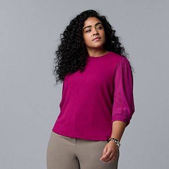 Plus Size Simply Vera Vera Wang Mixed Media Twist Sleeve Top