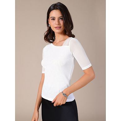 Women's Half Sleeves Solid Color Stretchy Basic Top Slim Fit T-Shirts Tight Casual Tees