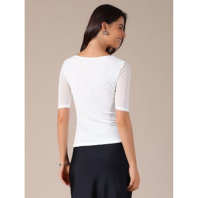 Women's Half Sleeves Solid Color Stretchy Basic Top Slim Fit T-Shirts Tight Casual Tees
