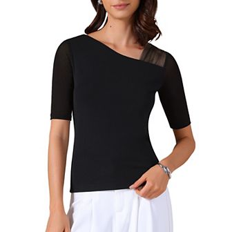 Women's Half Sleeves Solid Color Stretchy Basic Top Slim Fit T-Shirts Tight Casual Tees
