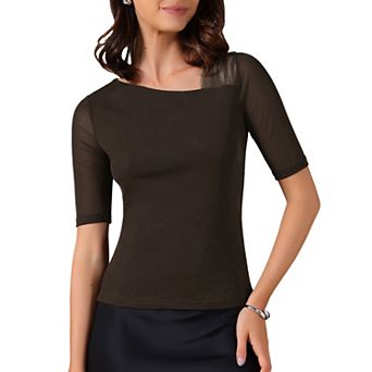 Women's Half Sleeves Solid Color Stretchy Basic Top Slim Fit T-Shirts Tight Casual Tees