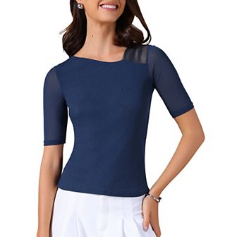 Women's Half Sleeves Solid Color Stretchy Basic Top Slim Fit T-Shirts Tight Casual Tees