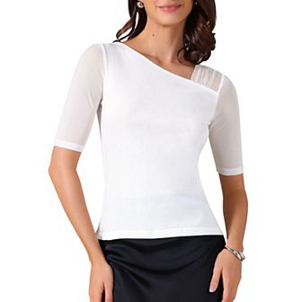 Women's Half Sleeves Solid Color Stretchy Basic Top Slim Fit T-Shirts Tight Casual Tees