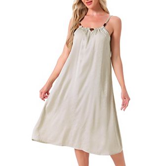 Women's Satin Sleeveless Pajama Dress Spaghetti Strap Silky Full Slip Midi Nightgown