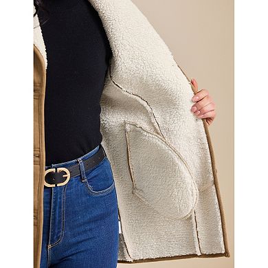 Women Winter Suede Overcoat Button Down Lapel Fleece Jacket Winter Coats with Pockets