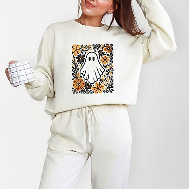 Ghost Floral Orange - Womens Lightweight Garment Dyed Sweatshirt