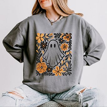 Ghost Floral Orange - Womens Lightweight Garment Dyed Sweatshirt
