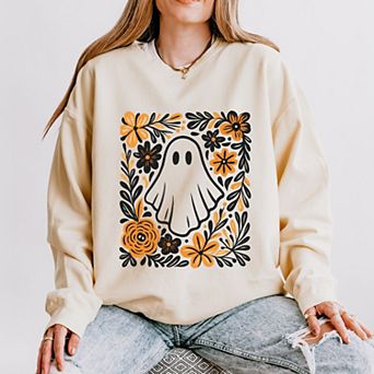 Ghost Floral Orange - Womens Lightweight Garment Dyed Sweatshirt