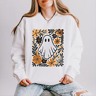 Ghost Floral Orange - Womens Lightweight Garment Dyed Sweatshirt