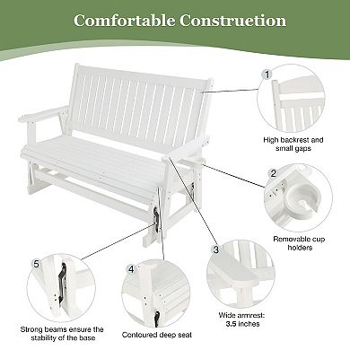 Patio Glider Two-Seat with Cup Holders, All-Weather Resistant, High Backrest & Deep Contoured Seat