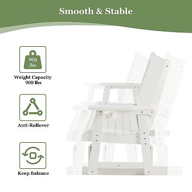 Patio Glider Two-Seat with Cup Holders, All-Weather Resistant, High Backrest & Deep Contoured Seat