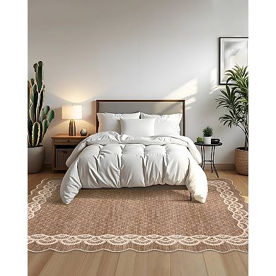Garvee Flounce Bordered Area Rug Stain Resistant Non Slip Throw Rug for Living Room Bedroom Kitchen