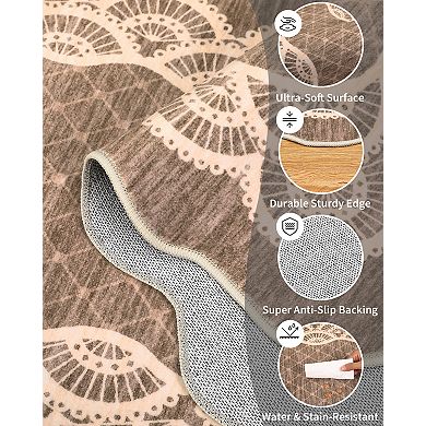 Garvee Flounce Bordered Area Rug Stain Resistant Non Slip Throw Rug for Living Room Bedroom Kitchen