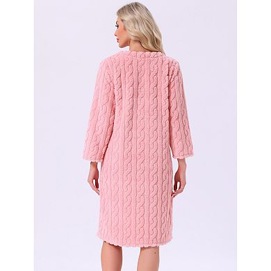 Women's Flannel Nightgown Fuzzy Fleece O Neck Pullover Nightdress Winter Sleepdress with Pocket