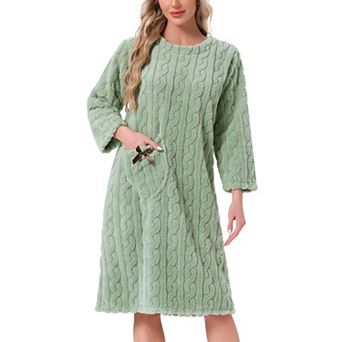 Women's Flannel Nightgown Fuzzy Fleece O Neck Pullover Nightdress Winter Sleepdress with Pocket