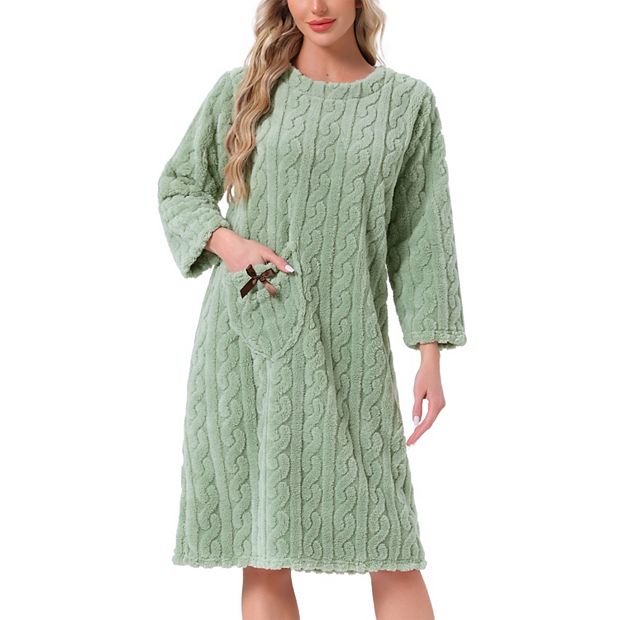Women's Flannel Nightgown Fuzzy Fleece O Neck Pullover Nightdress Winter  Sleepdress with Pocket
