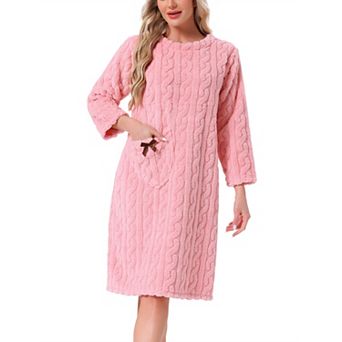 Women's Flannel Nightgown Fuzzy Fleece O Neck Pullover Nightdress Winter Sleepdress with Pocket