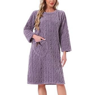 Women's Flannel Nightgown Fuzzy Fleece O Neck Pullover Nightdress Winter Sleepdress with Pocket