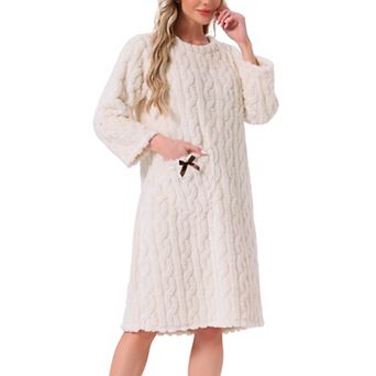 Women's Flannel Nightgown Fuzzy Fleece O Neck Pullover Nightdress Winter Sleepdress with Pocket