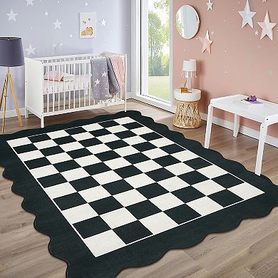 Garvee Contemporary Plaid Area Rug Non Slip Machine Washable Indoor Rug for Bedroom Kitchen Laundry