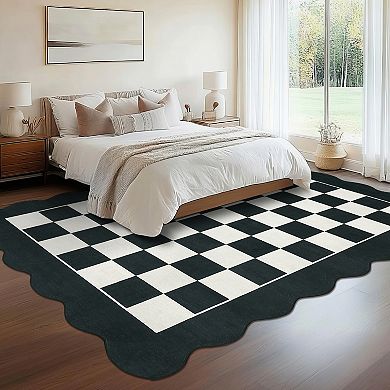 Garvee Contemporary Plaid Area Rug Non Slip Machine Washable Indoor Rug for Bedroom Kitchen Laundry