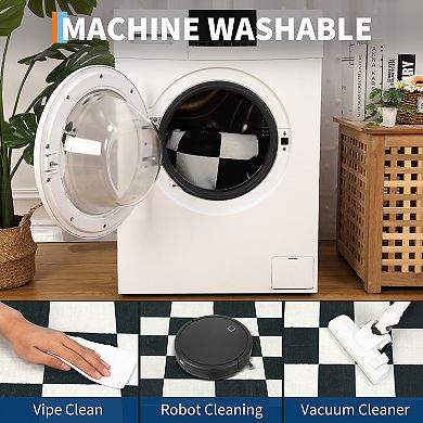 Garvee Contemporary Plaid Area Rug Non Slip Machine Washable Indoor Rug for Bedroom Kitchen Laundry
