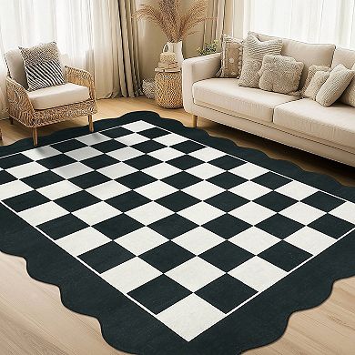 Garvee Contemporary Plaid Area Rug Non Slip Machine Washable Indoor Rug for Bedroom Kitchen Laundry