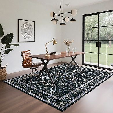 Garvee Machine Washable Garden Rug Floral Patterns Non Slip Stain Resistant Area Rug for Home Decor