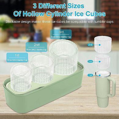 Silicone Ice Cube Tray for 20/30/40oz Stanley Cup with Lid & Storage Bin
