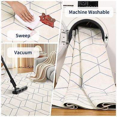 Garvee Modern Geometric Area Rug Machine Washable Non Slip Foldable Rugs for Living Room Bedroom