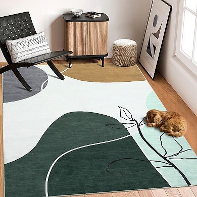 Garvee Abstract Art Throw Mat Modern Floral Washable Indoor Throw Floor Carpet