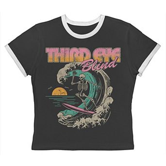 Juniors' Third Eye Blind Surf Skeleton Graphic Ringer Baby Tee