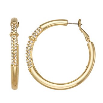 Nine West Gold Tone Pave Gemstone Large Hoop Earrings
