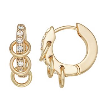 Nine West Gold Tone Gemstone and Hoop Detail Huggie Earrings