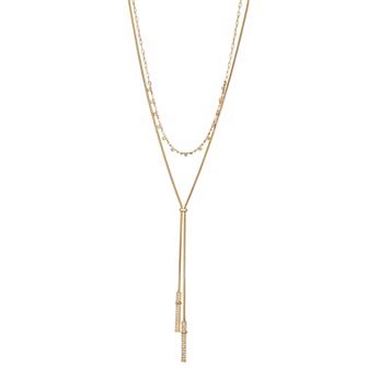 Nine West Gold Tone Pave Stick Y-Necklace