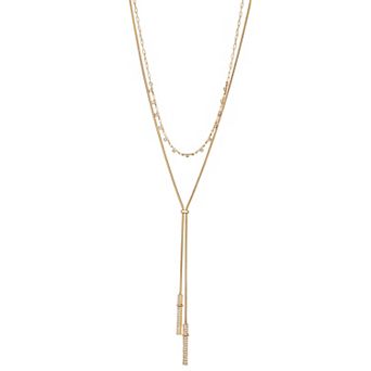 Nine West Gold Tone Pave Stick Y-Necklace