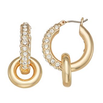 Nine West Gold Tone Pave Gemstone and Hoop Charm Hoop Earrings