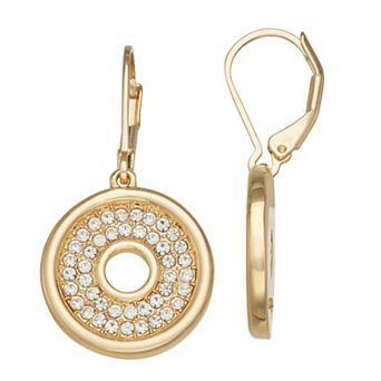 Nine West Gold Tone Pave Gemstone Disc Drop Leverback Earrings
