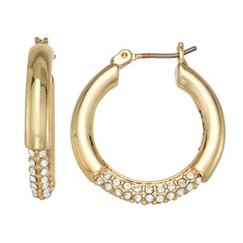Nine West Gold Tone Pave Gemstone Accent Hoop Earrings