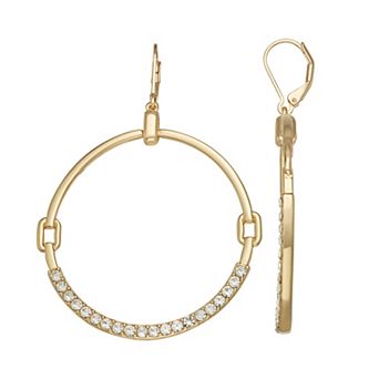 Nine West Gold Tone Pave Gemstone Doorknocker Hoop Earrings
