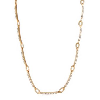 Nine West Gold Tone Pave Gemstone Bar & Link Collar Necklace