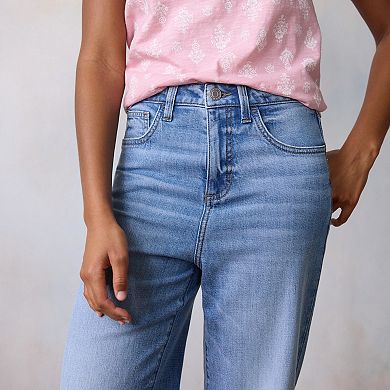 Women's LC Lauren Conrad Super High Rise Wide Leg Ankle Jeans With Raw Hem